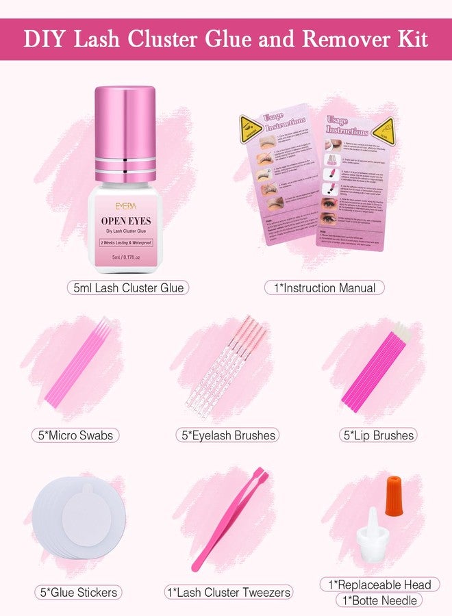 EMEDA Sensitive Lash Cluster Glue Kit, Open Eyes DIY Cluster Lash Glue 3S Strong Hold Eyelash Adhesive for Individual Eyelashes, 2 Week Long Lasting Waterproof for Beginner Friendly - Image 2